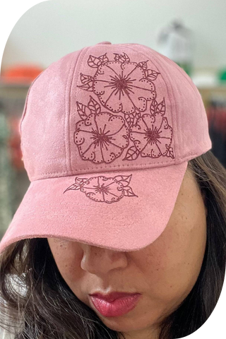 Floral Burn Art on Vegan Suede Ball Cap