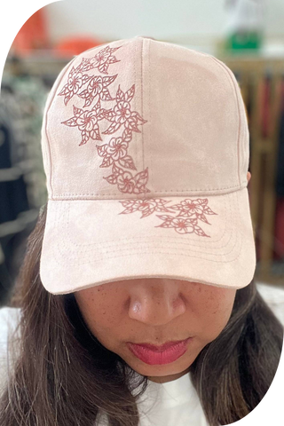 Floral Burn Art on Vegan Suede Ball Cap