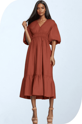 Aimee Bubble Sleeve Midi Dress Full