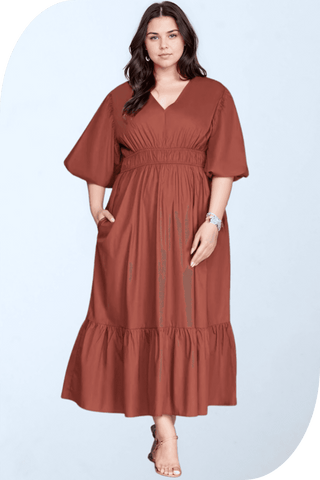 Aimee Bubble Sleeve Midi Dress Pockets