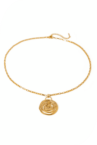 Ainsley Swirly Gold Pendant Necklace Flat Lay