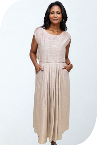 Airy Linen Pleated Maxi Skirt Beige