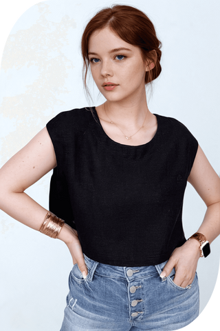 Airy Linen Top Black and Jeans