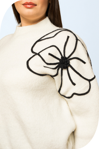 Bloom Oversized Embroidery Sweater Shoulder