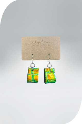 Iridescent Green Genuine Leather Earrings Pair