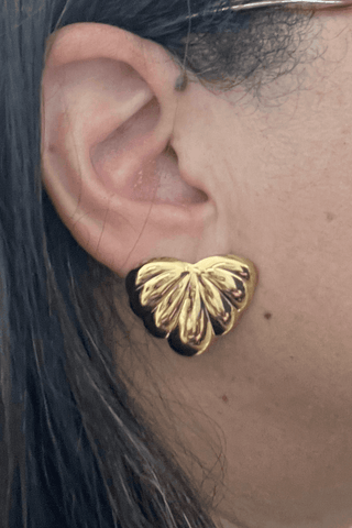 Striped Heart Stud Earring in Ear