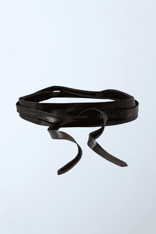 a black leather belt with a loop of black leather